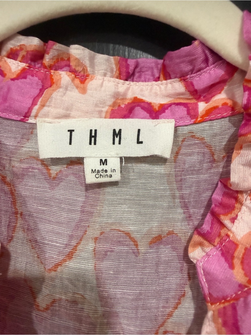 THML Pink Heart-Print V-Neck Short Sleeve Blouse - Picture 3 of 5